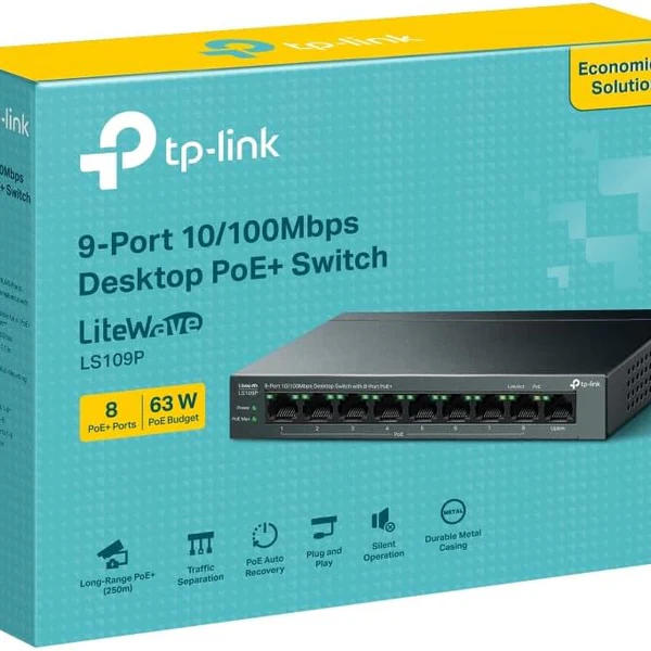 TP-Link TL-LS109P 9-Port 10/100Mbps Desktop Switch with 8-Port PoE+