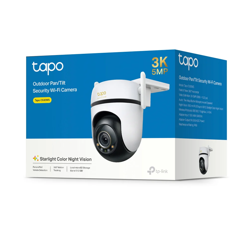 TP-Link Tapo C530WS Outdoor Pan/Tilt 3K 5MP Security Wi-Fi Camera Color Night Vision & Two-Way Audio