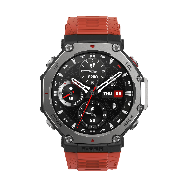 Amazfit T-Rex 2 1.5" AMOLED Display Smart Watch Dual-Band & 6 Satellite Positioning 24-Day Battery Life Rugged Outdoor GPS Military Smartwatch Real-time Navigation