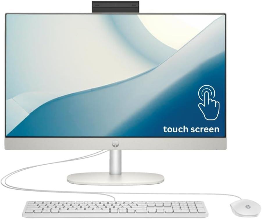 HP All-in-One 24-cr0008l PC 13th Gen Intel Core i7-1355U 16GB DDR4 SDRAM 512GB PCIe NVMe M.2 SSD 23.8" FHD IPS Touchscreen Display Intel Iris Xᵉ graphics HP True Vision 720p HD Tilt Privacy Camera