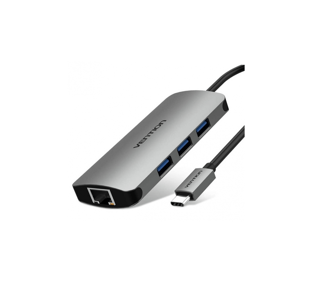 Vention USB-C Multi-function 4 in 1 Docking Station USB-C to HDMI/VGA/USB 3.0/PD 0.15M Gray Aluminum Alloy Type - TOAHB